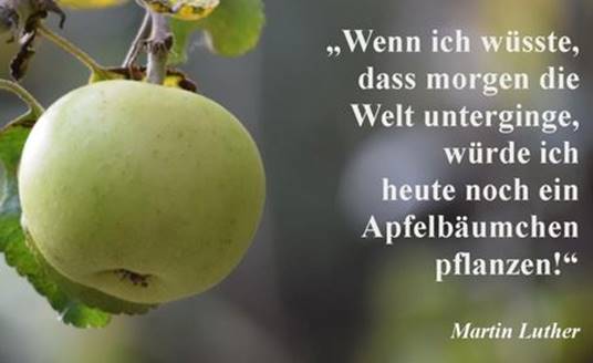 Bild k�nnte enthalten: Frucht und Essen, Text ��Wenn ich w�sste, dass morgen die Welt unterginge, w�rde ich heute noch ein Apfelb�umchen pflanzen!" Martin Luther�